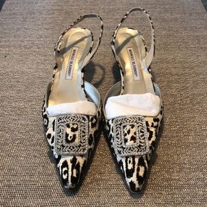 Manolo Blahnik leopard mule with rhinestone